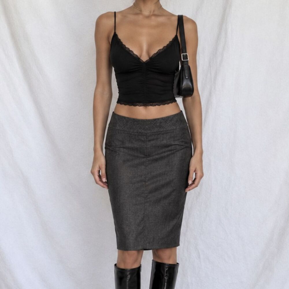 Vintage Y2K Gray Knee Length Bodycon Pencil Straight Business Skirt Size S/M
